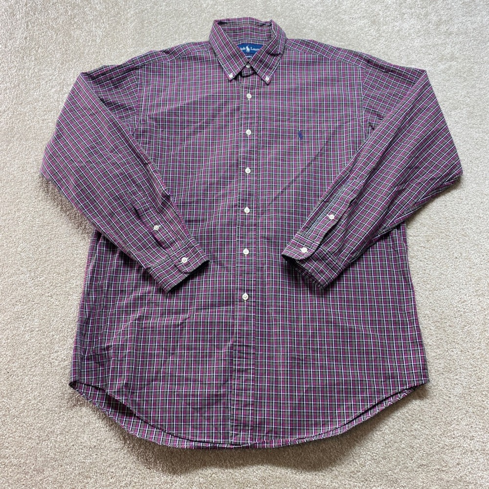 Ralph Lauren Shirt Mens Large Plaid Check Classic Fit Long‎ Sleeve Button Down